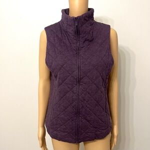 EILEEN FISHER Women’s Zipper Vest Quilted Diamond Zip Pockets Purple Sz S Cotton